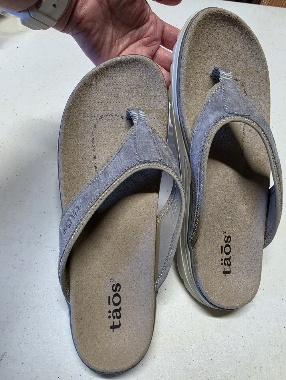 Taos Aura Gray Suede Leather Comfort Thong Flip Flop Sandals Size 10